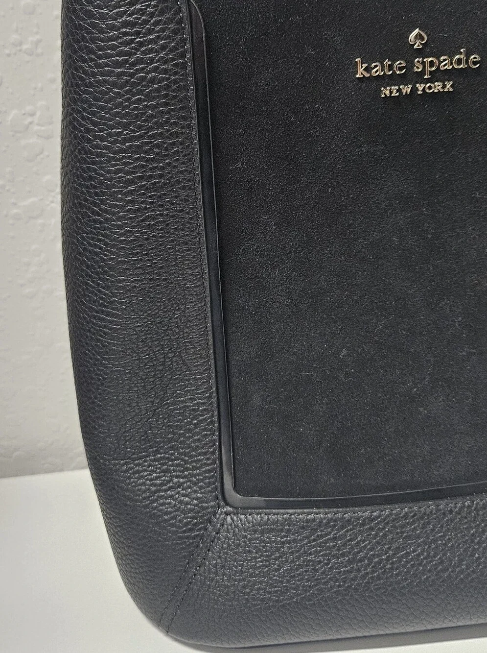 Kate Spade Black Pebbled Leather & Suede Crossbody Bag With Gold Hardware